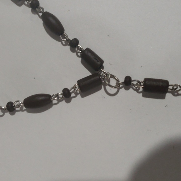 Silver & Brown Beaded Cross Pendant Necklace – Elegant Women's Fashion Jewelry - Picture 6 of 8